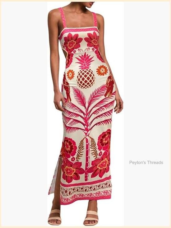 Dresses & Skirts - Sleeveless Tropical Bow Tie Back Maxi Dress with Split